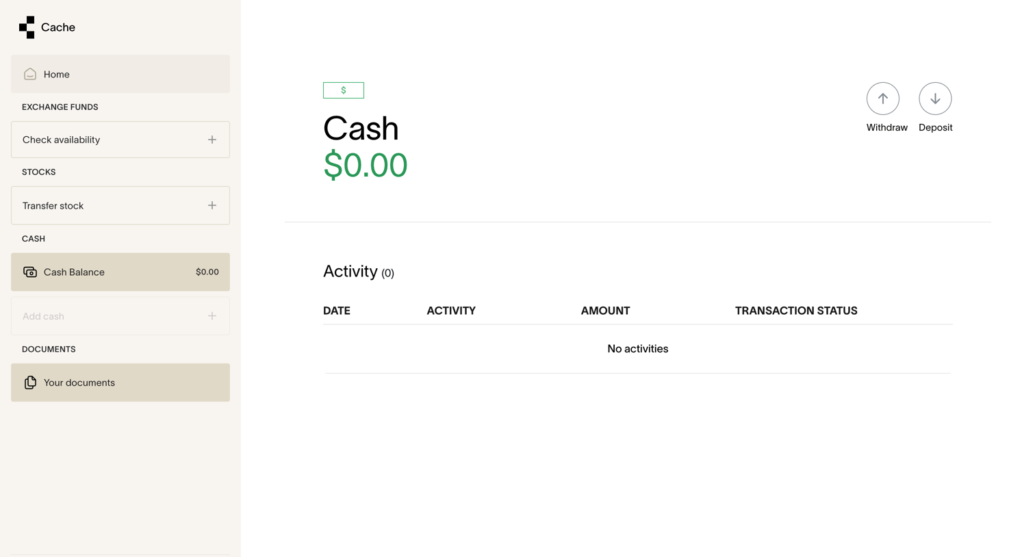 Cache - Cache – Cash screen