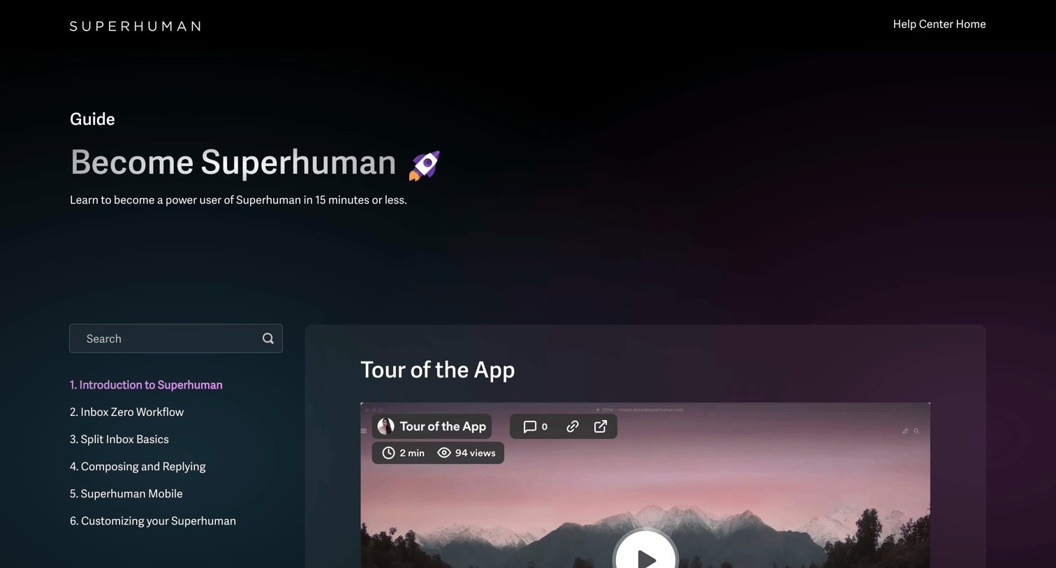 Superhuman - Tour of the App - Superhuman Help Center screen