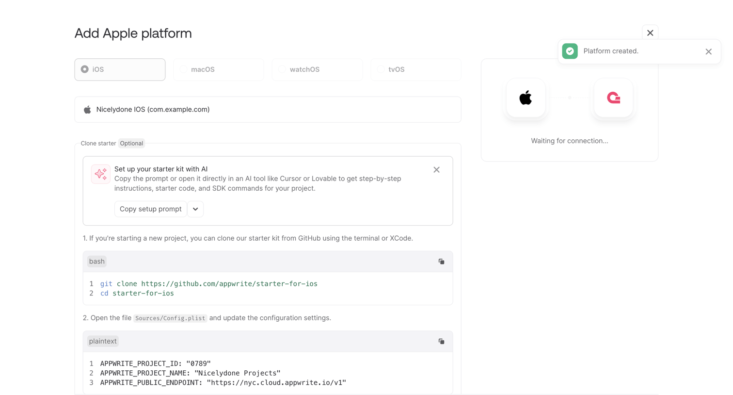 Appwrite - Console - Appwrite screen