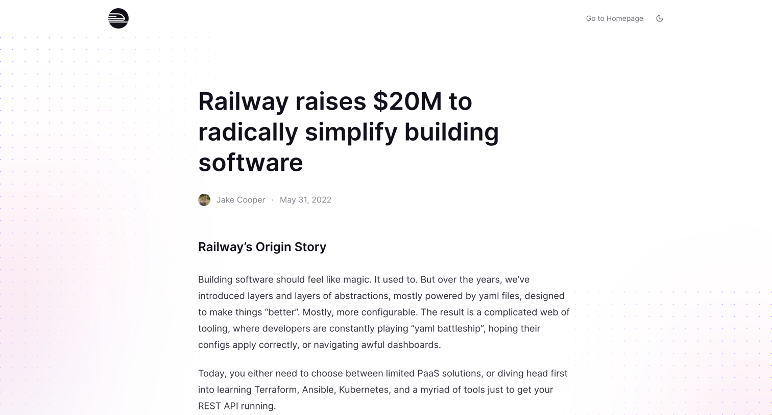 Railway - Railway raises 20M to radically simplify building software screen