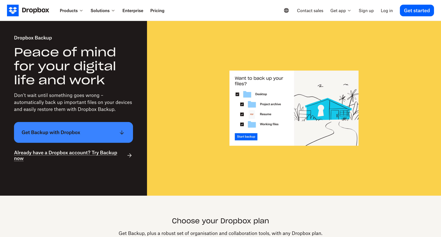 Dropbox - Dropbox Backup Your Secure Cloud Backup and Recovery Solution screen
