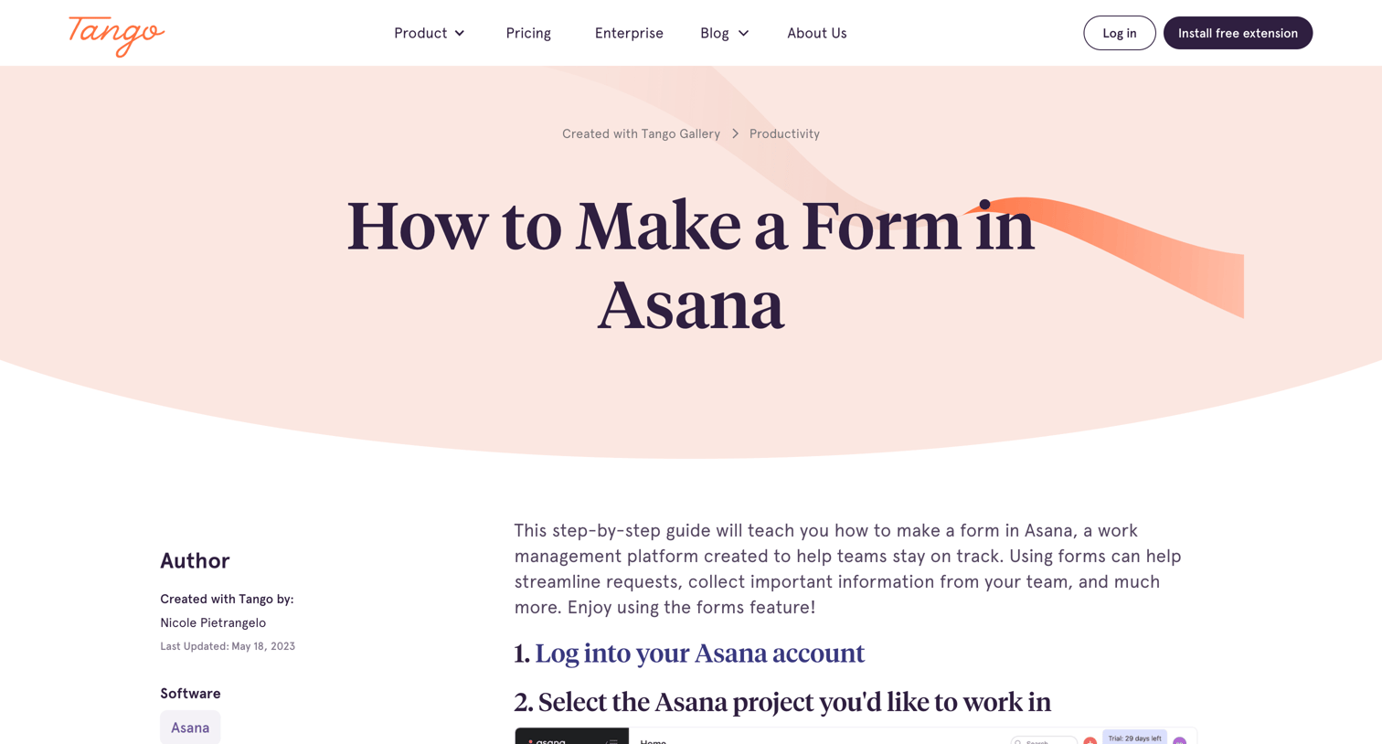 Tango - How to Make a Form in Asana | Created with Tango screen