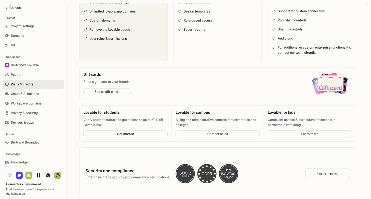 Lovable - Project settings - Lovable screen