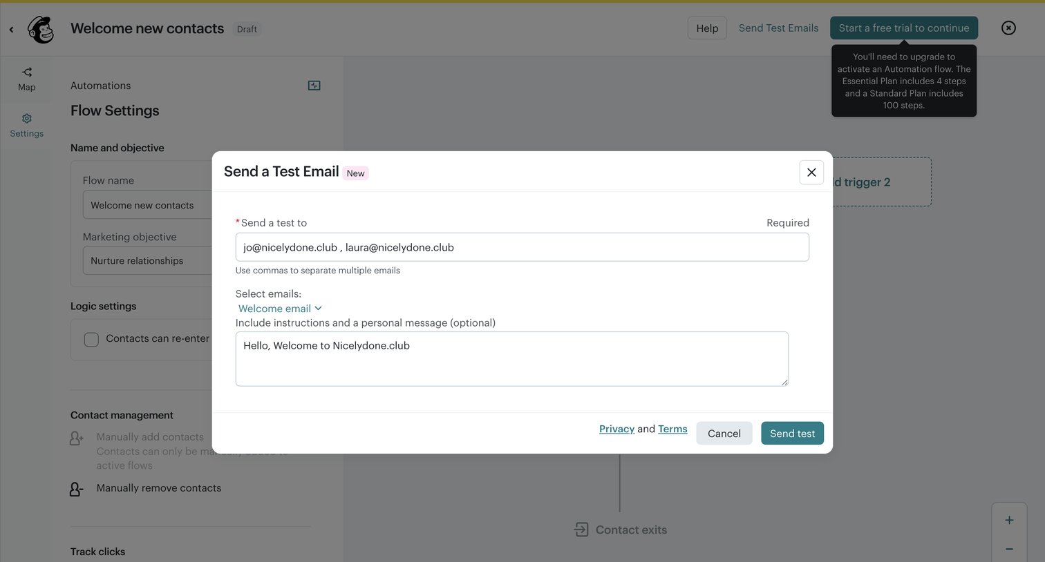Mailchimp - Automation flows | Mailchimp screen