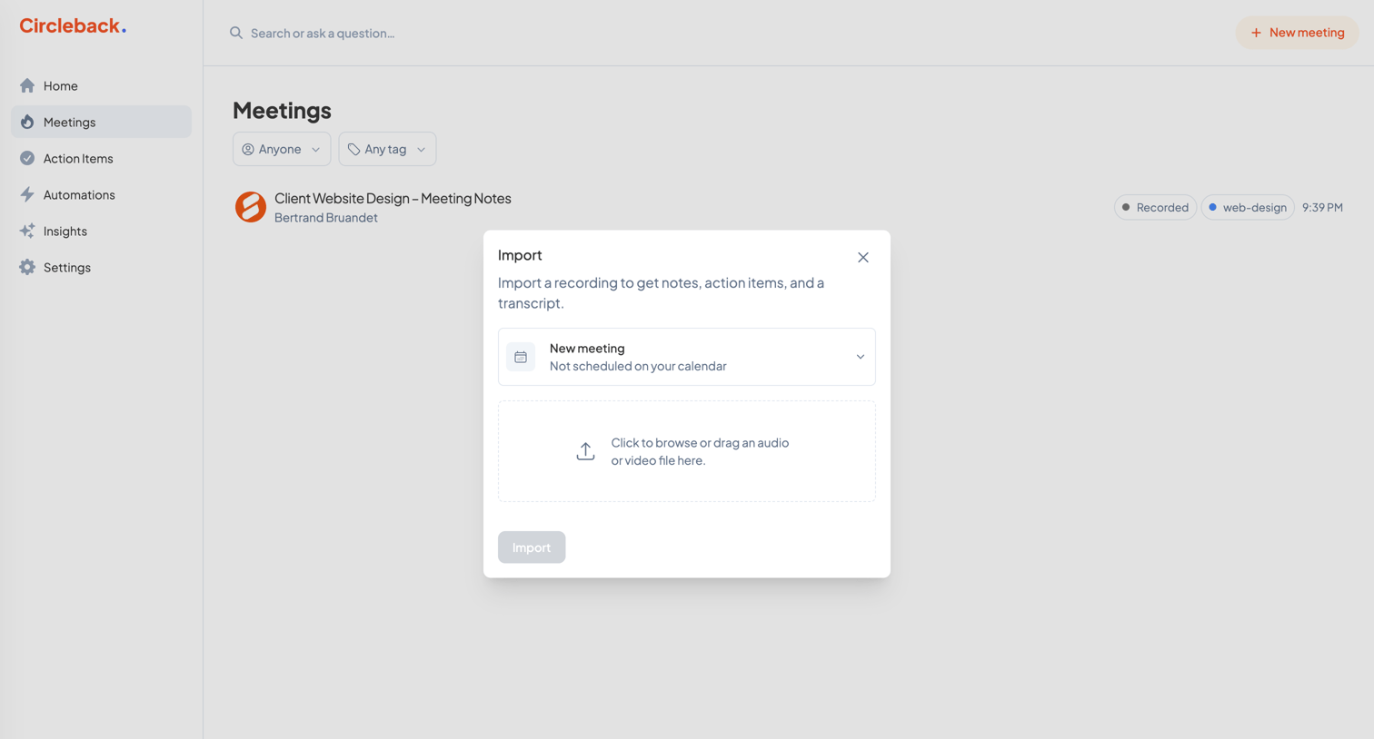 Circleback - Meetings - Circleback screen