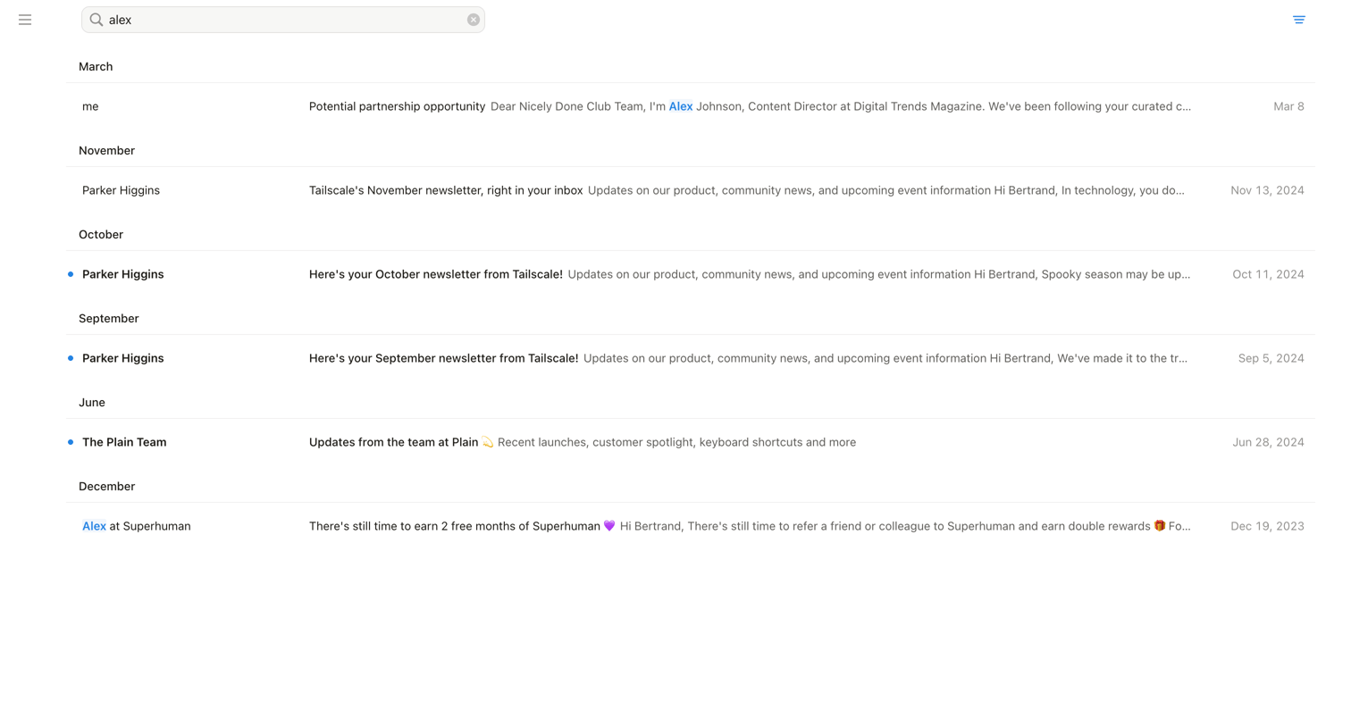 Notion Mail - Search • nicelydoneproducts@gmail.com • Notion Mail screen