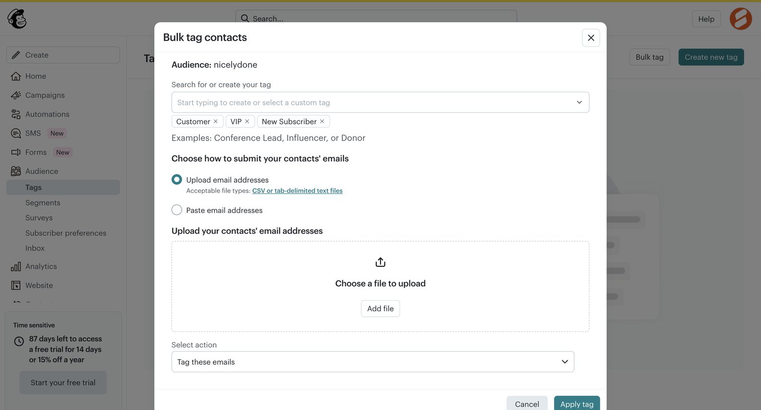 Mailchimp - Tags | Mailchimp screen
