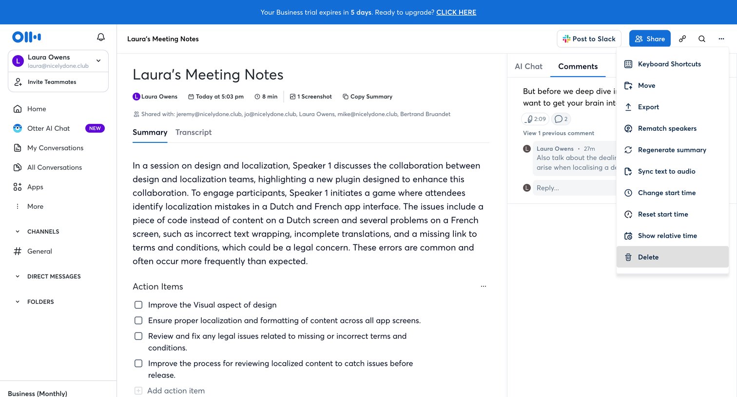 Otter - Lauras Meeting Notes - Otter.ai screen