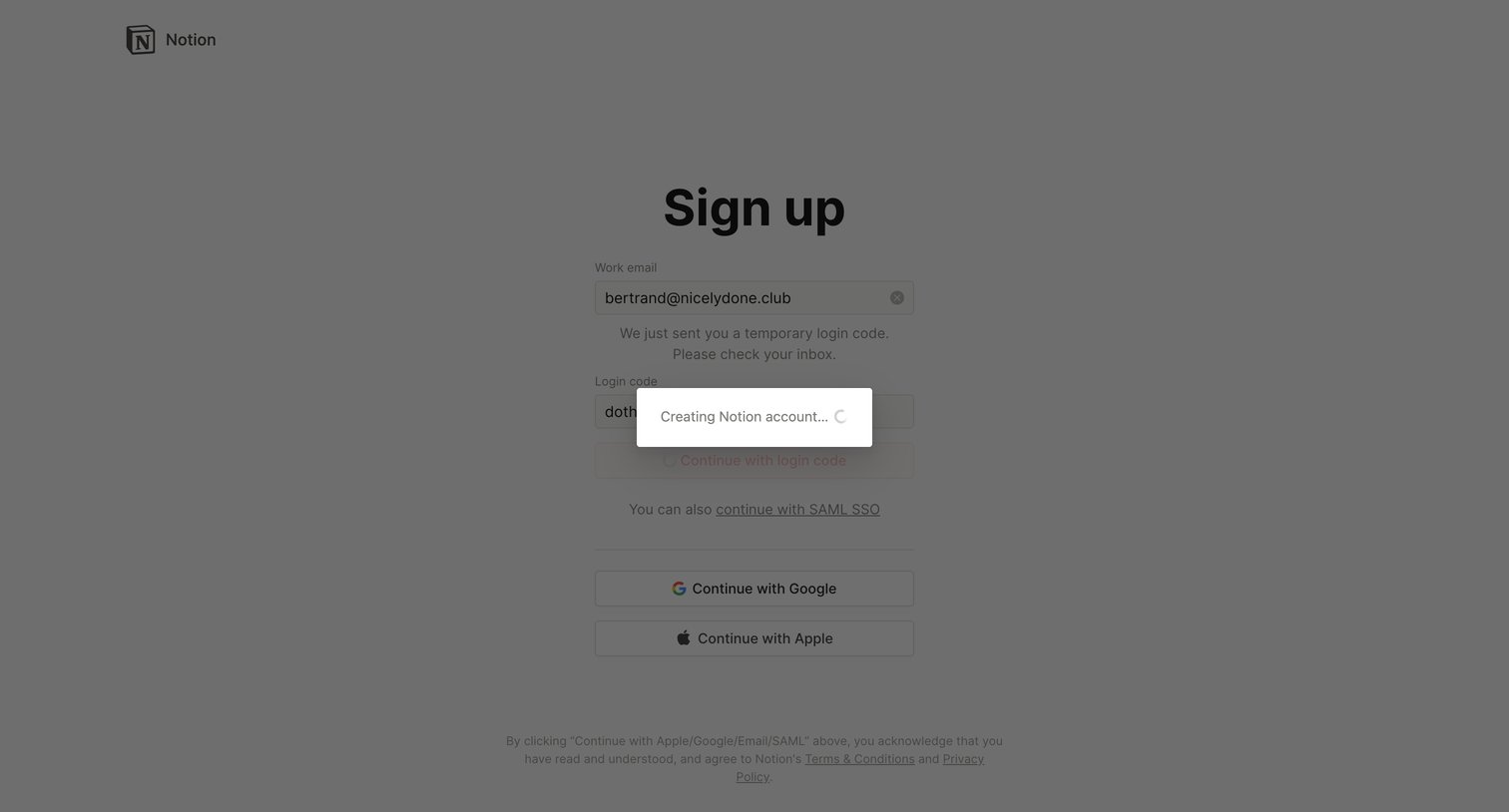Notion - Notion - Sign up screen
