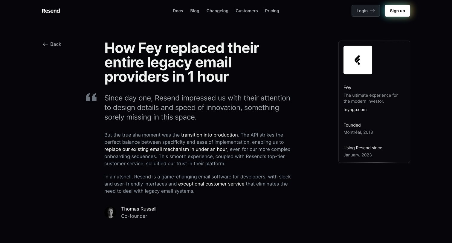 Resend - How Fey replaced their entire legacy email providers in 1 hour · screen