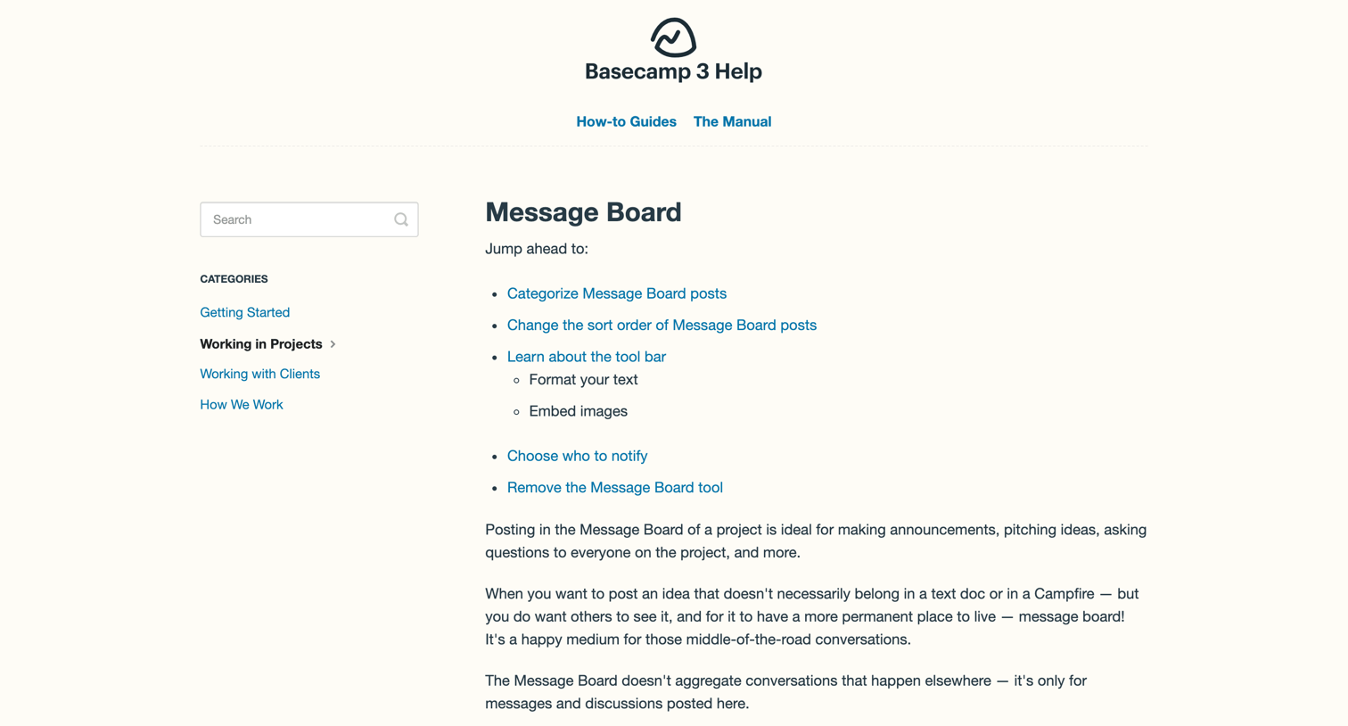 Basecamp - Message Board - Basecamp 3 Help screen