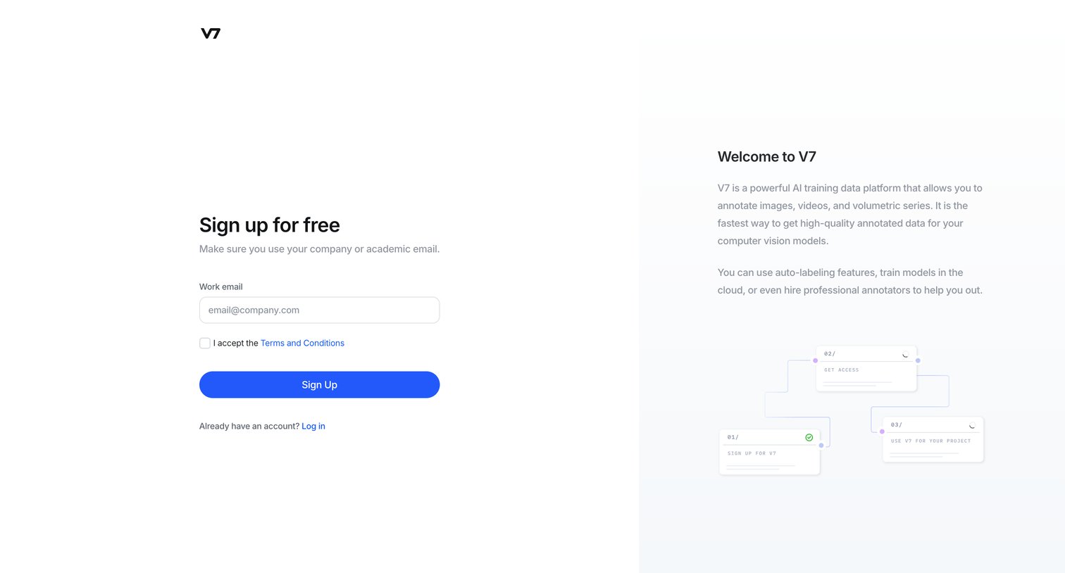 V7 - Try V7 for Free - Training Data Platform screen