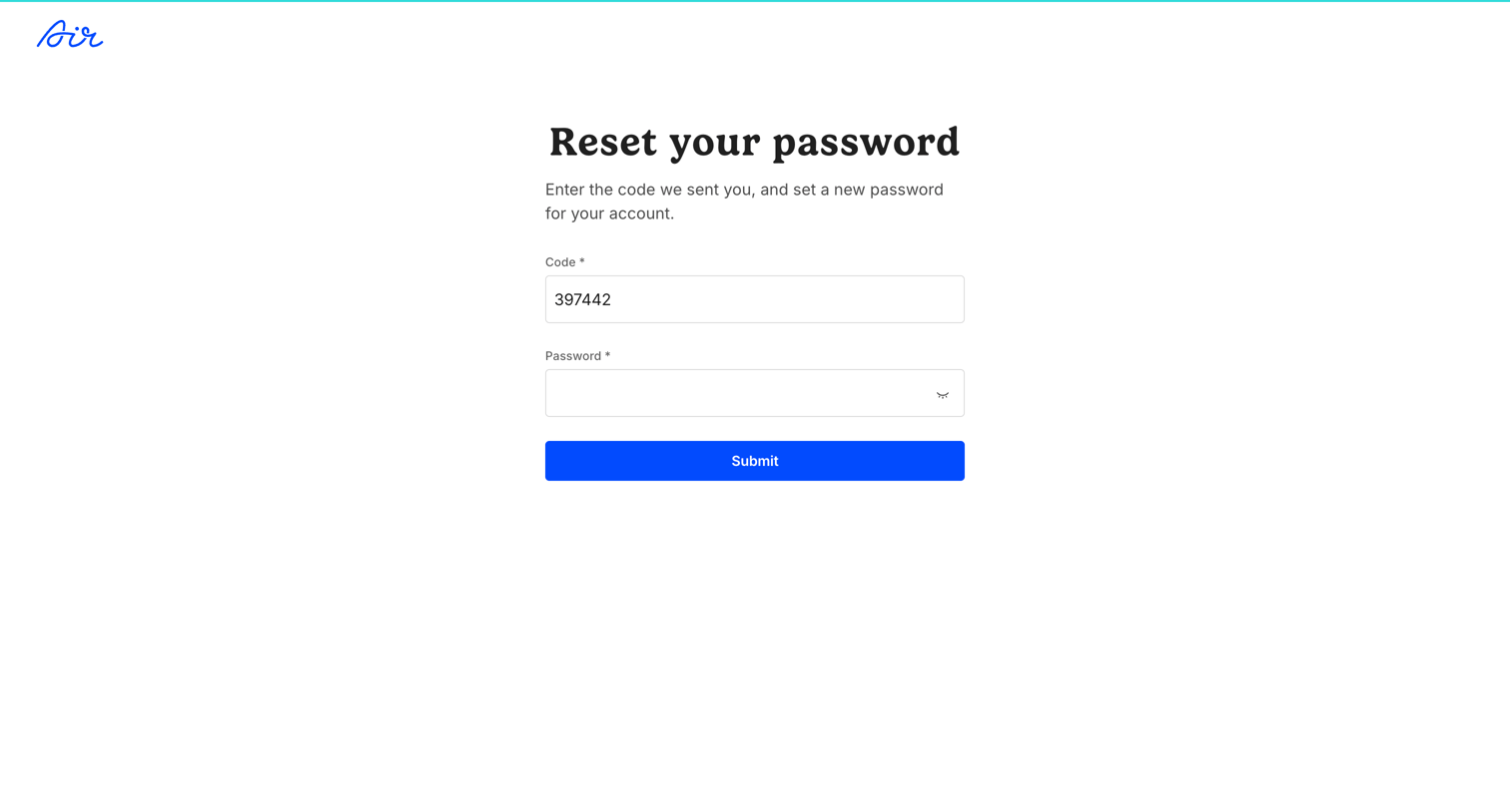 Air - Forgot password / Air screen