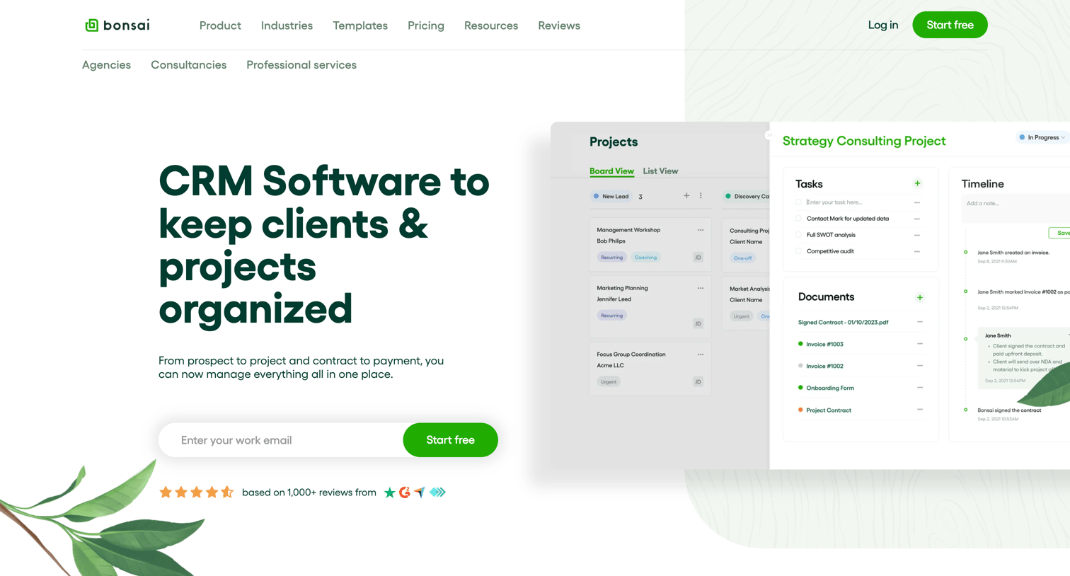 Bonsai - CRM for Small Business | Client Portal - Bonsai screen