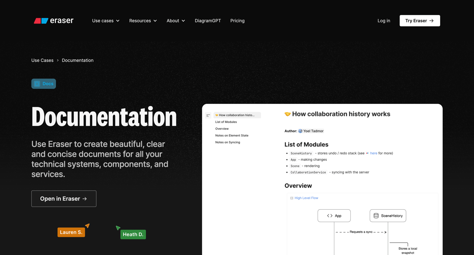 Eraser - Eraser Documentation screen