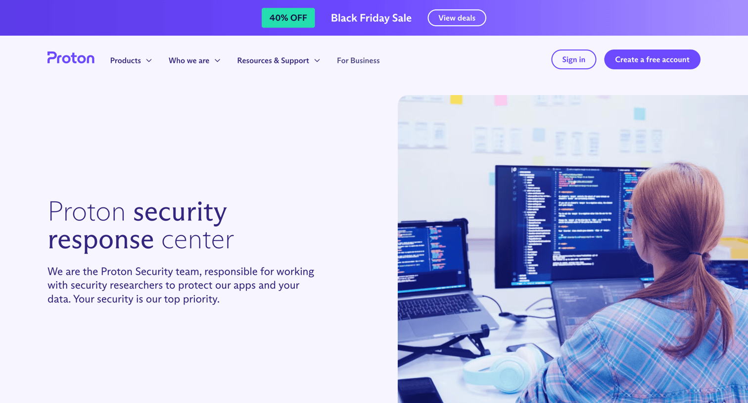 Proton - Proton security response center screen
