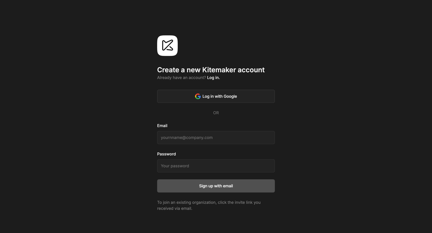 Kitemaker - Kitemaker · Sign up screen