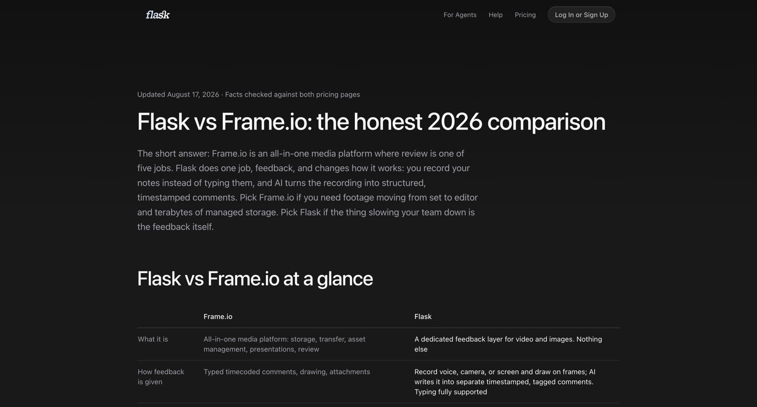 Flask - Flask vs Frame.io: Honest 2026 Comparison screen