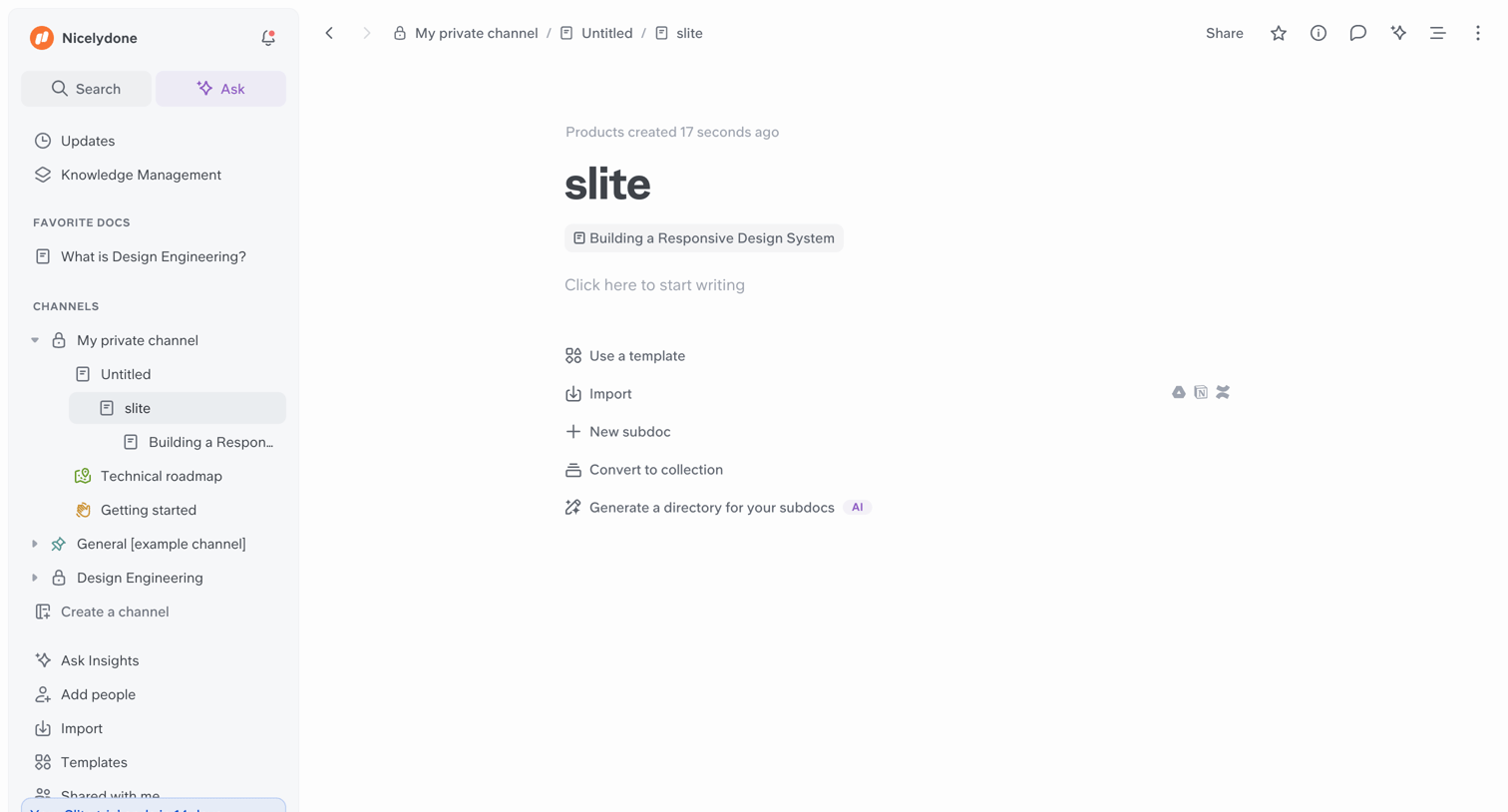 Slite - slite screen