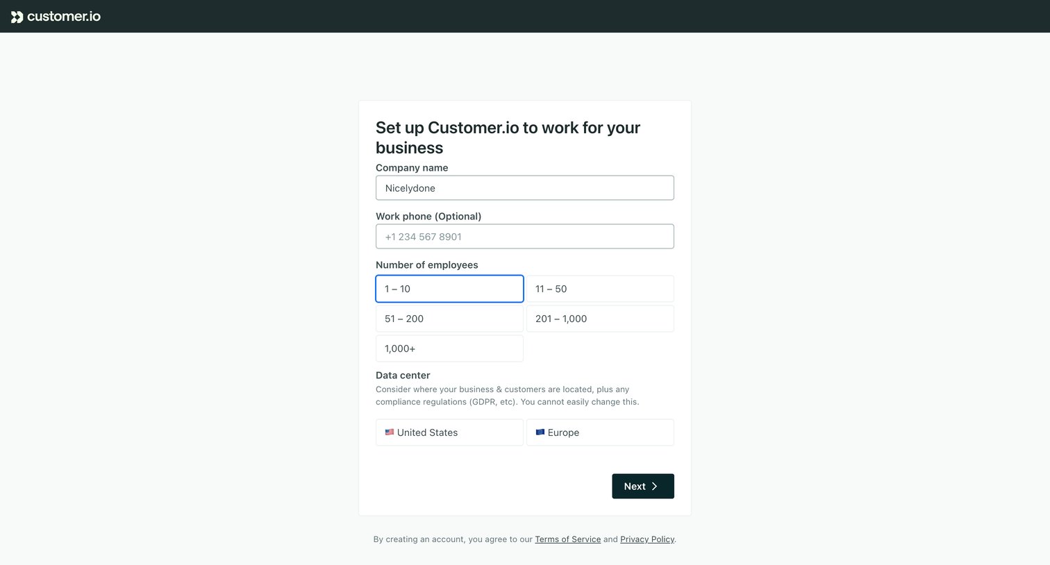 Customer.io screen
