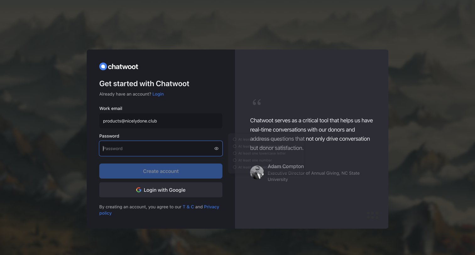 Chatwoot screen