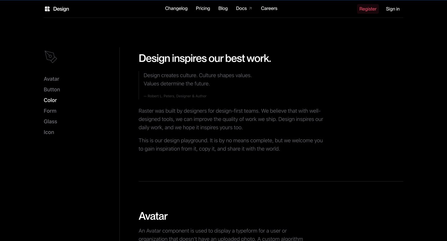 Raster - Raster Design System screen