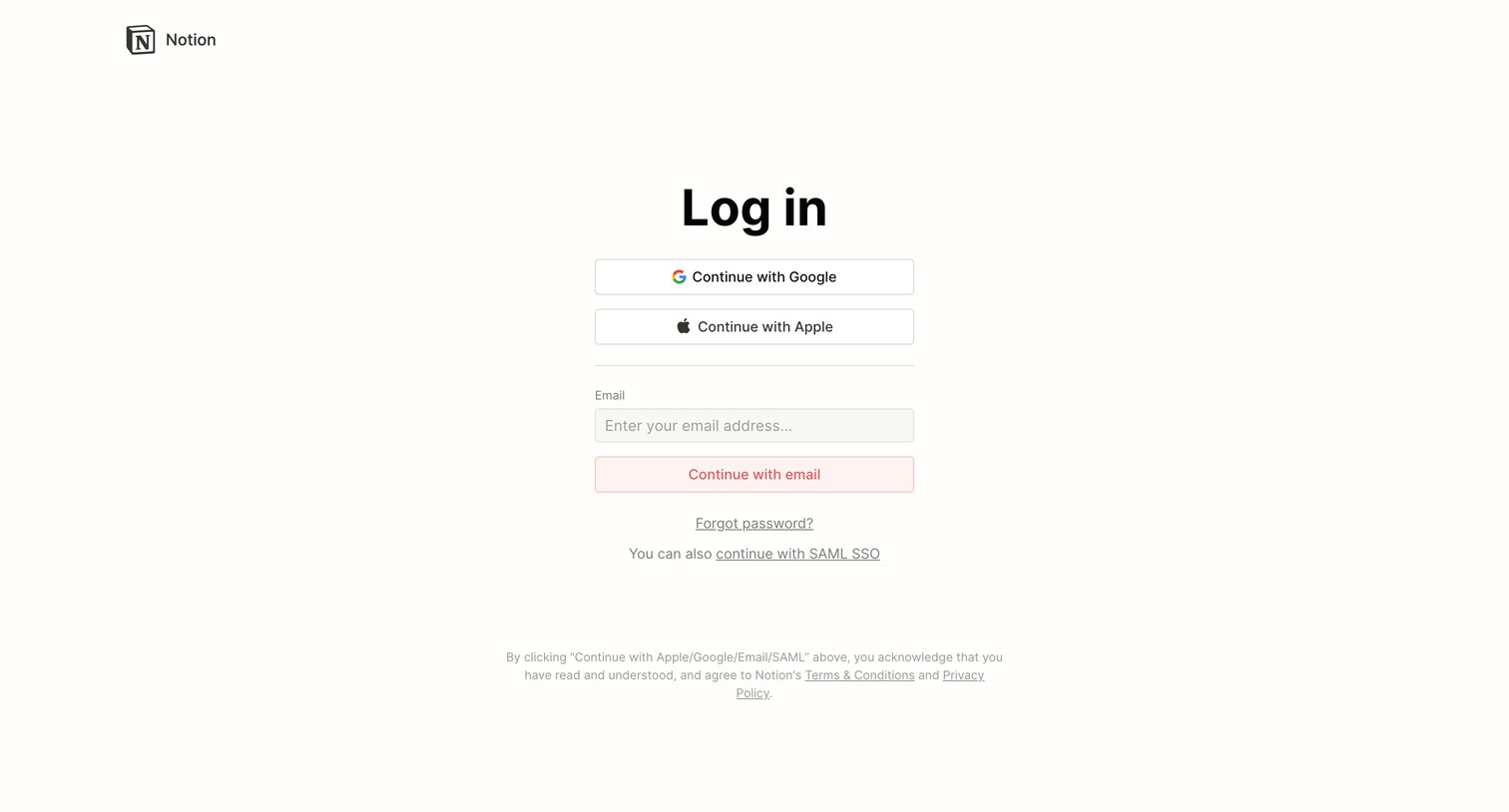 Notion - Notion - Log in screen