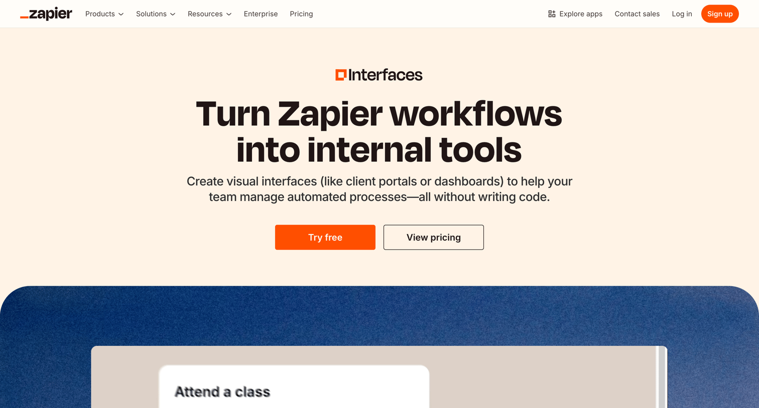 Zapier - Build custom client portals and tools Zapier Interfaces screen