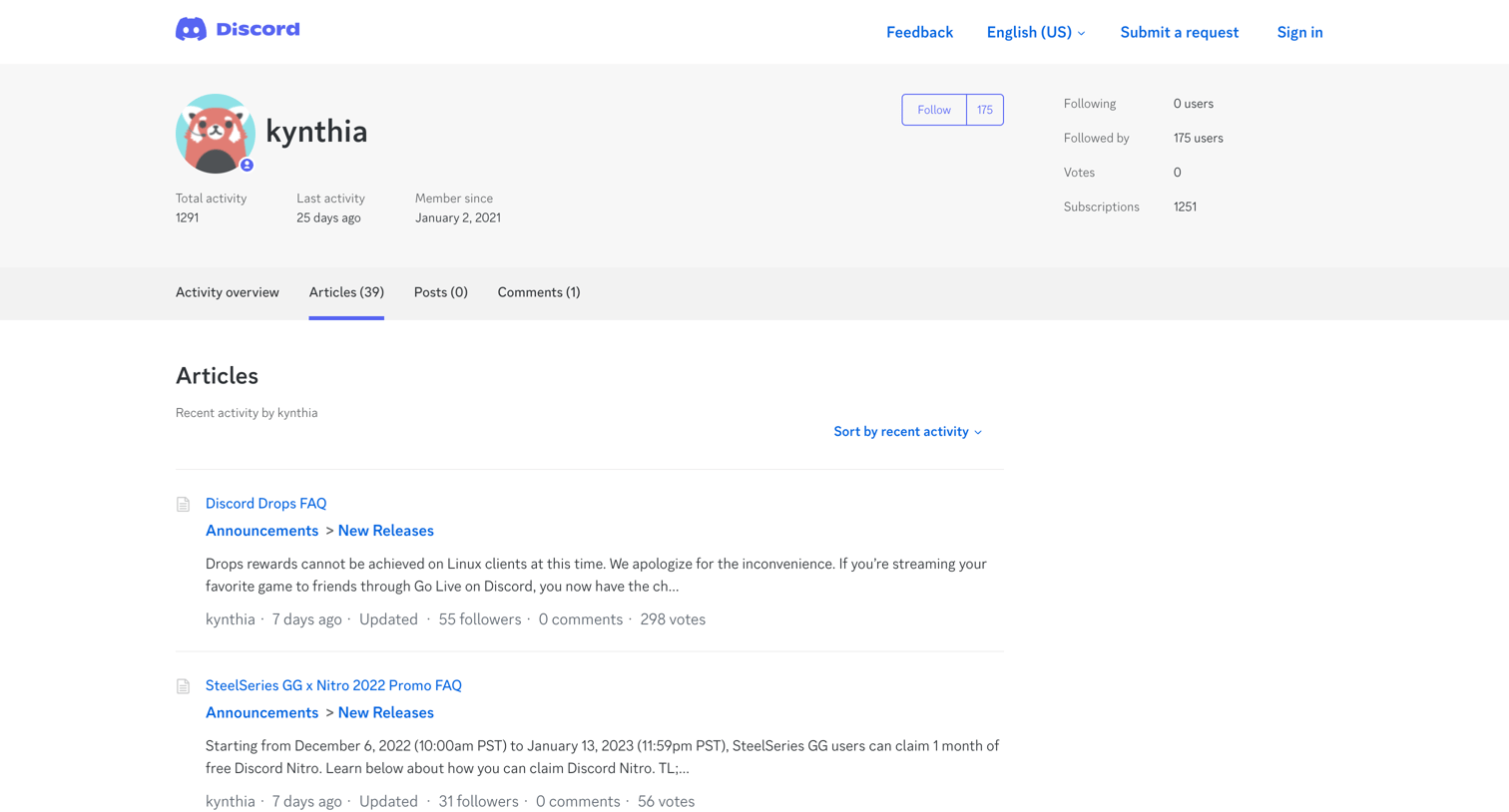 Discord - User profile for kynthia – Discord screen
