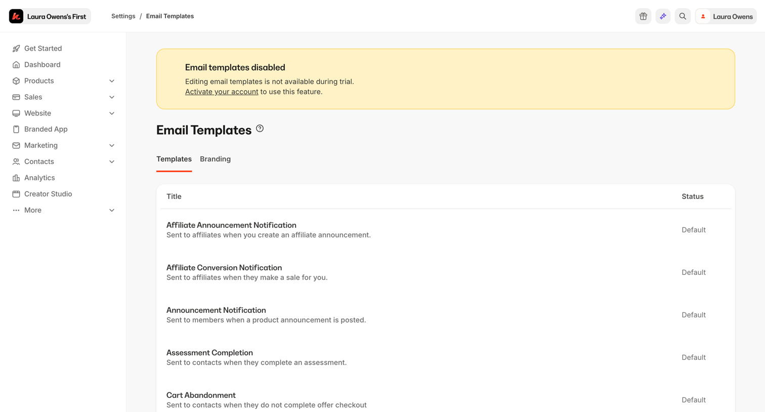 Kajabi - Kajabi - adminsites2148600208email_templates screen