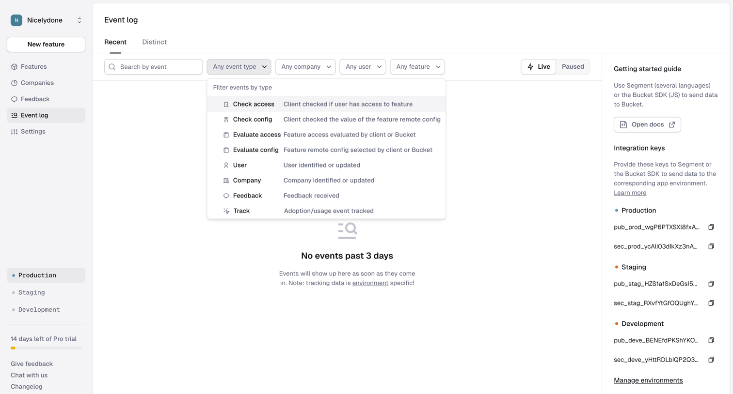 Reflag - Event log › Recent screen