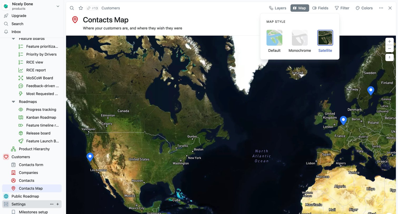 Fibery - Contacts Map | Fibery screen