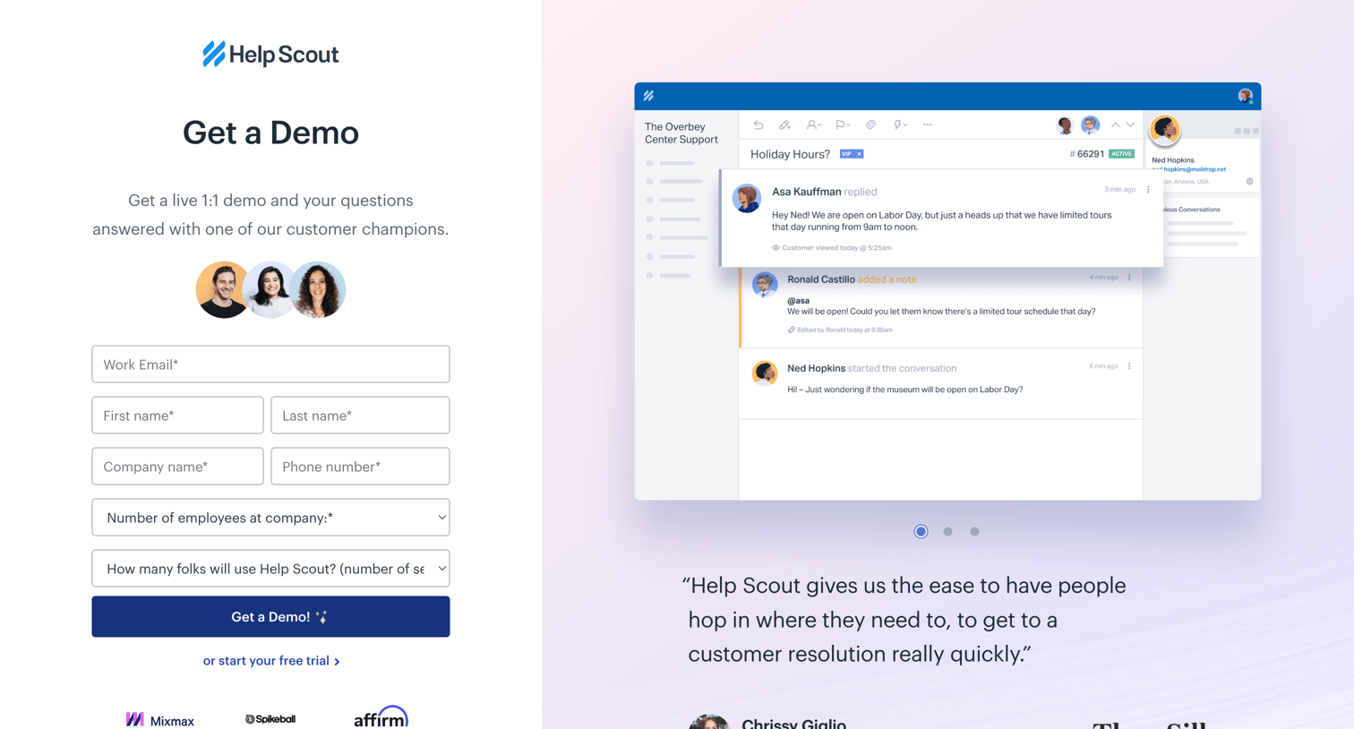 Help Scout - Get a Demo | Help Scout screen