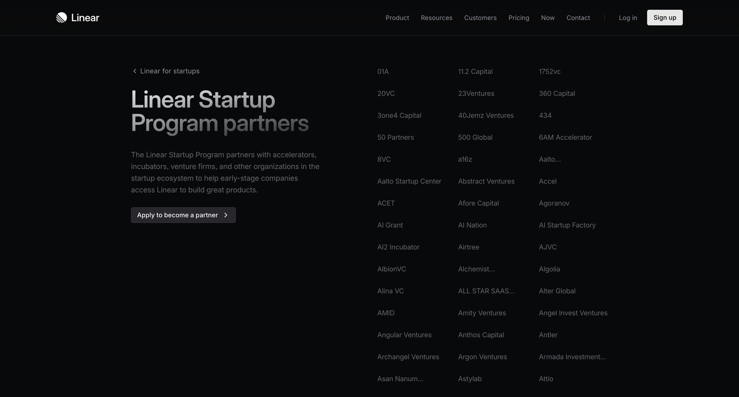 Linear - Startup Program Partners – Linear screen