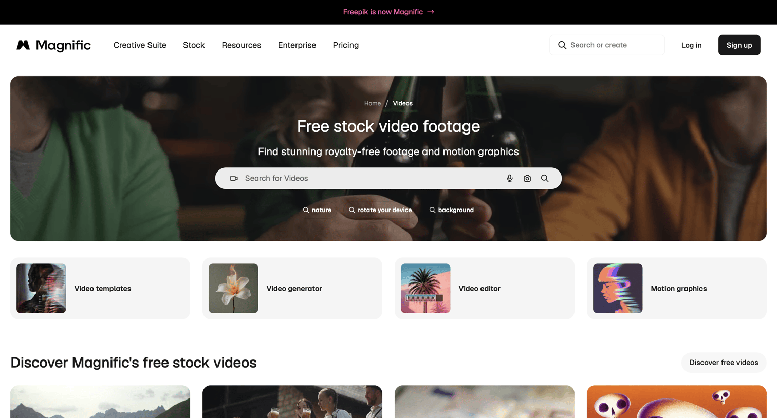 Magnific - Free Stock Video Footage HD and 4K Download | Magnific (formerly Freepik) screen