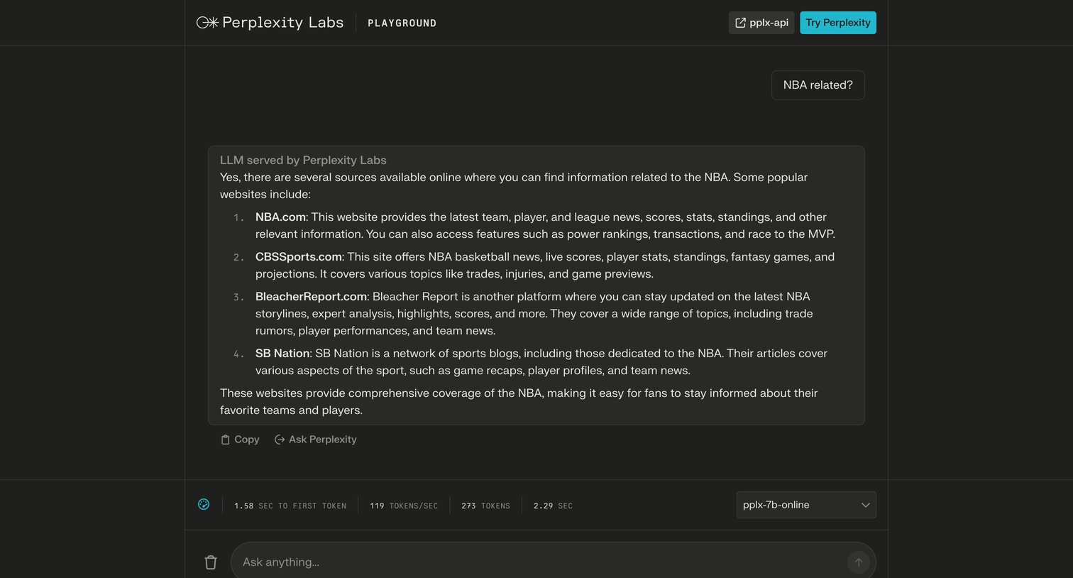 Perplexity - Perplexity Labs screen