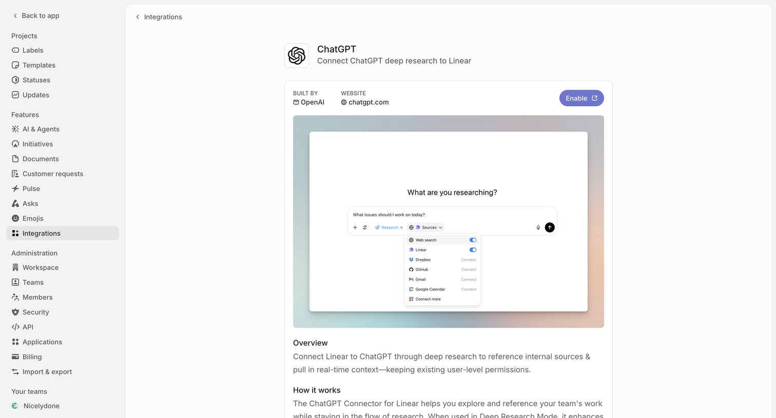 Linear - ChatGPT screen