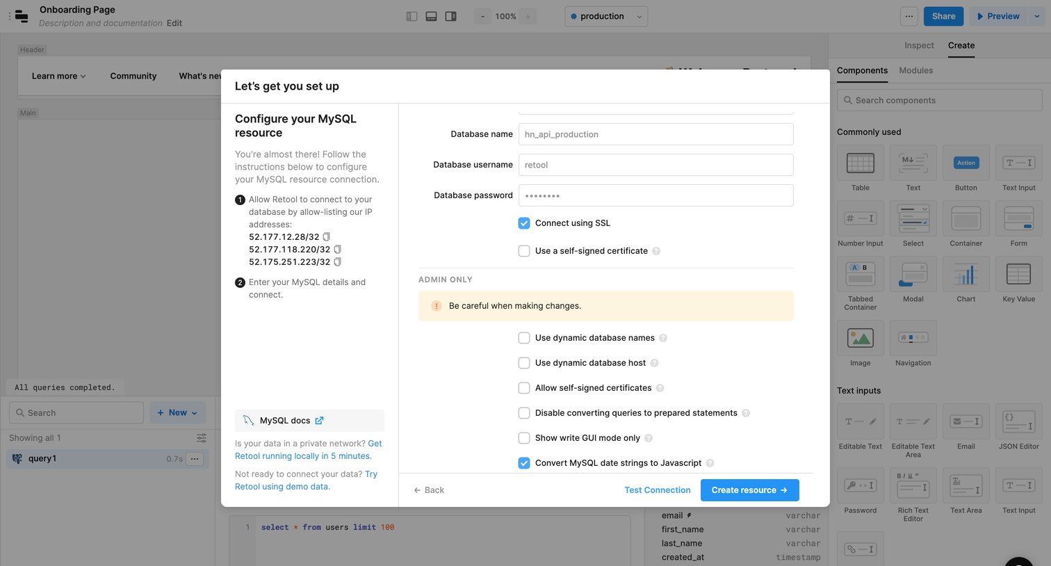 Retool - Onboarding Page | Editor  Retool screen