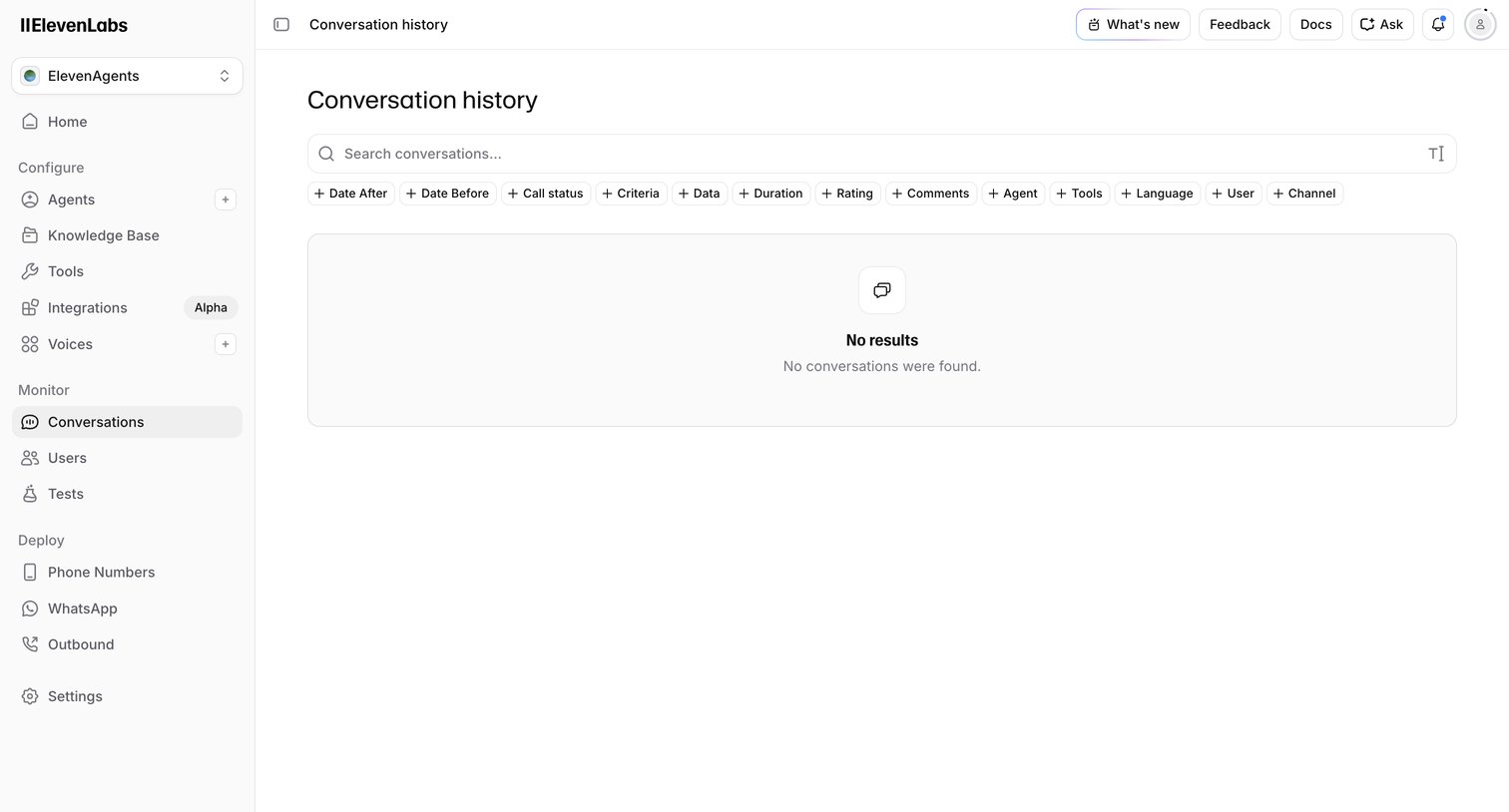 Conversation history | ElevenLabs from Elevenlabs