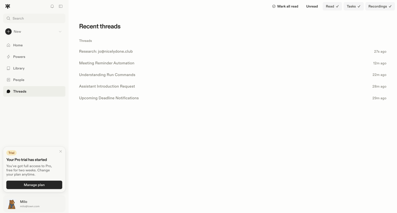 Town - Threads screen