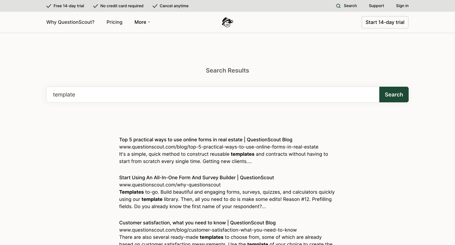 QuestionScout - Search Results screen