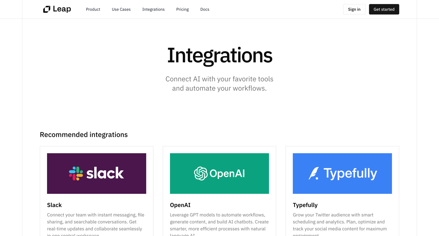Leap - Integrations - Leap screen