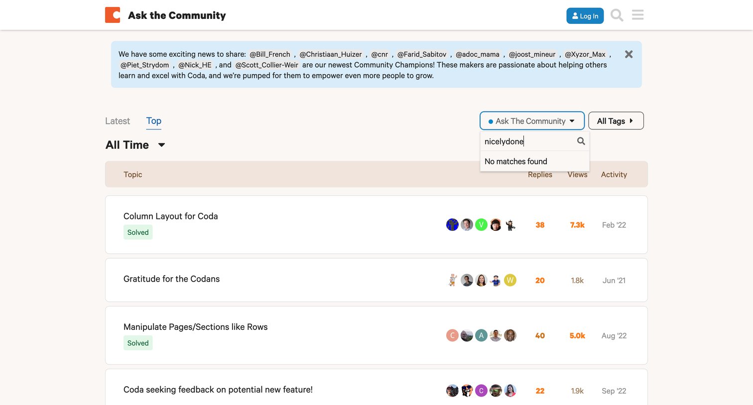 Top Ask the Community topics - Coda Maker Community from Coda