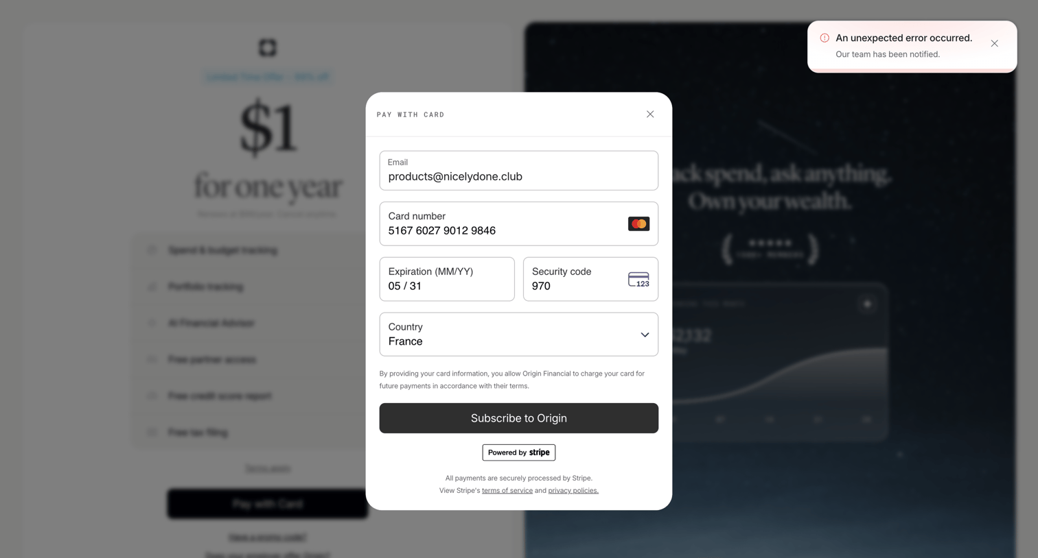 Origin Financial screen