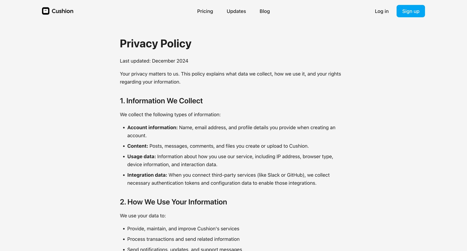 Cushion - Privacy Policy  Cushion screen