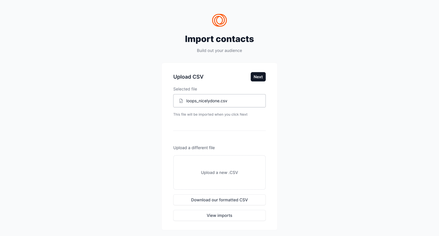 Loops - Import Contacts screen