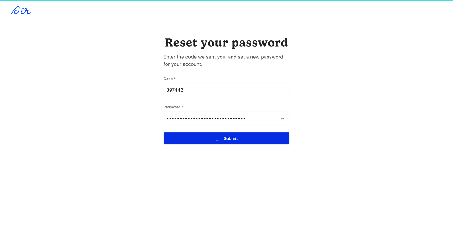 Air - Forgot password / Air screen