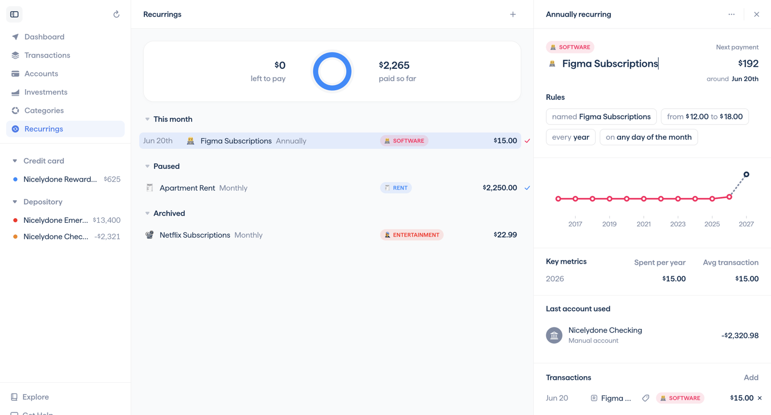 Copilot - Copilot Money | Recurrings screen