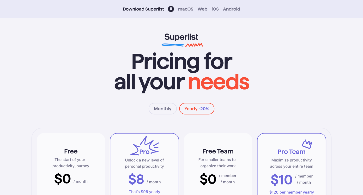 Superlist - Superlist Pricing screen