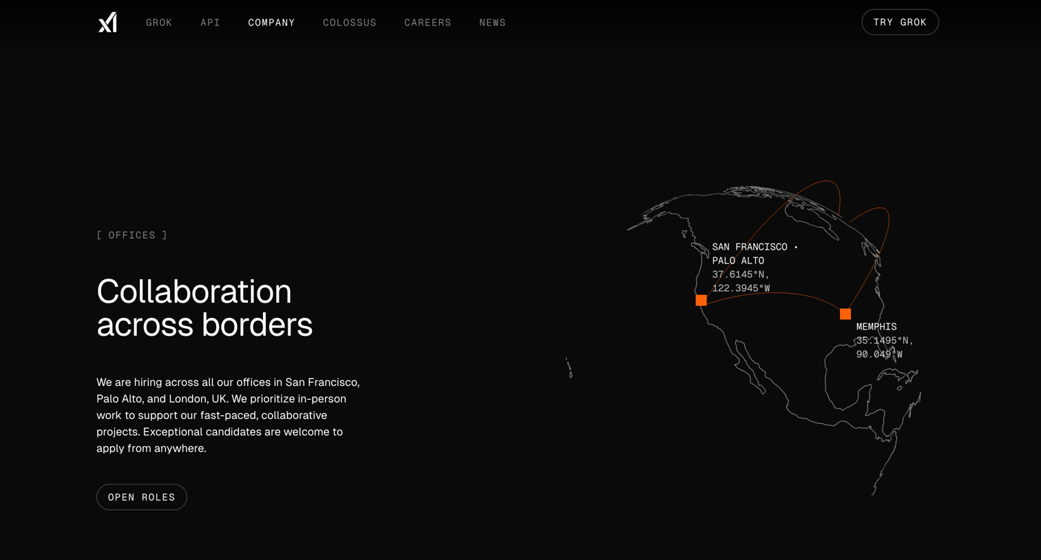 Grok - Company | xAI screen